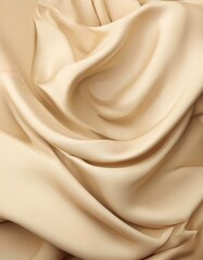 Obraz premium a close-up view of a crumpled, beige-colored fabric, possibly silk, with a soft, flowing texture.