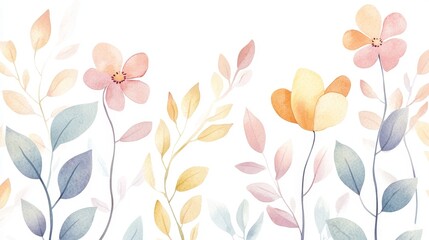 A soft watercolor illustration featuring delicate flowers and leaves, perfect for adding a touch of serenity to any project.