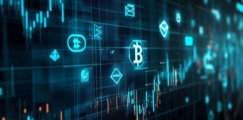 Bitcoin Cryptocurrency Trading Chart On Digital Screen.