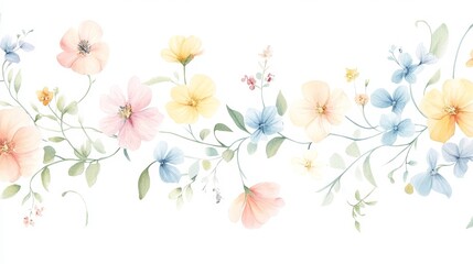 Delicate watercolor floral arrangement featuring soft pastel flowers and greenery, perfect for spring-themed projects.