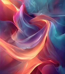 Obraz premium a vibrant abstract composition featuring swirling, multicolored shapes and patterns, with a gradient of warm hues transitioning from orange to purple.