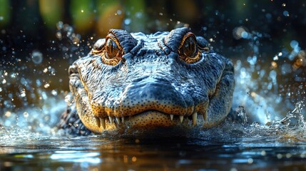 Stylized Crocodile Emerging from Water with Clear Copy Space for Effective Marketing Use
