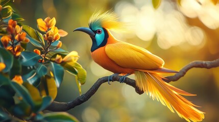 Golden Bird in a Tropical Forest