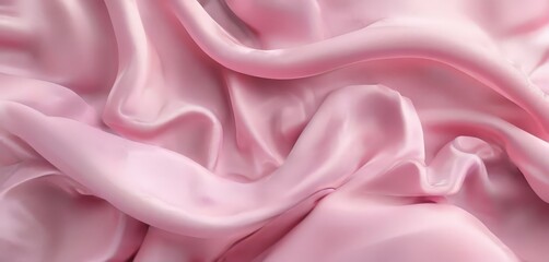 Fototapeta premium a close-up view of a soft, flowing pink satin fabric, with its folds and creases creating a sense of movement and texture.