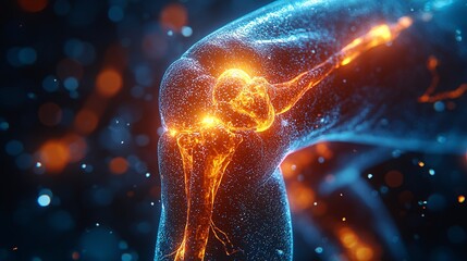 A stylized image of a knee joint with jagged, broken edges, representing severe injury and pain.