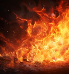 a large, intense fire with flames and sparks, creating a dramatic and fiery scene.