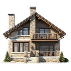 Obraz premium Rustic Modern Cottage: Photorealistic 3D Rendering on White Background