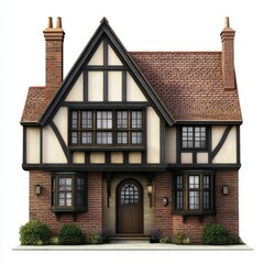 Photorealistic 3D Render: English Tudor Duplex House, Isolated on White Background