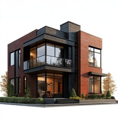 Obraz premium Photorealistic 3D Rendering: Industrial Duplex House on White Background