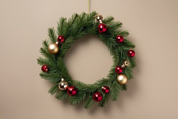 Festive Holiday Wreath and Christmas Bulb on Neutral Backdrop for Seasonal Decor