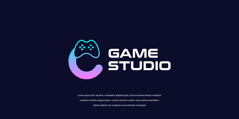 Vector game logo template. Joystick icon C letter game logo