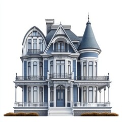 Fototapeta premium Stunning Modern Victorian Mansion: Photorealistic 3D Render on White Background