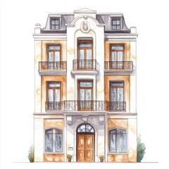 Obraz premium Art Deco Townhouse Watercolor Painting: Isolated Illustration