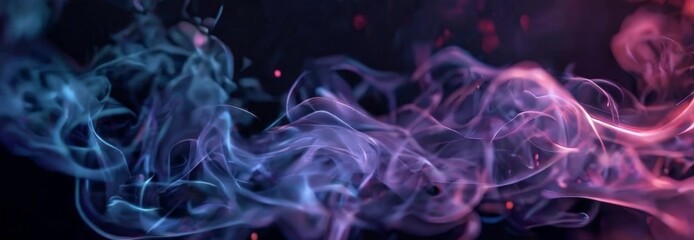 Fototapeta premium abstract, swirling smoke in shades of blue and purple, with small red dots scattered throughout, creating a dynamic and ethereal visual effect.