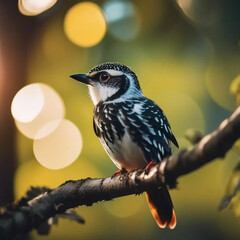 Majestic Bird Perched on Mossy Branch with Background Blur in Golden Light