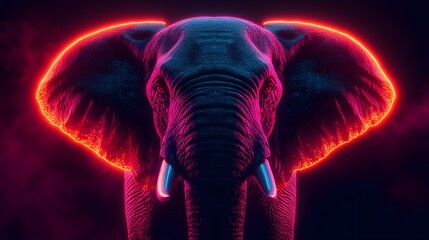 High-resolution neon light elephant image, highlighting bold glowing patterns and fine details