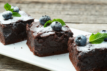 Homemade chocolate brownie photography . Top view