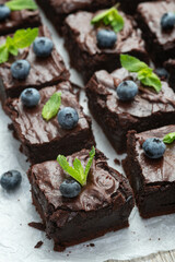 Homemade chocolate brownie photography . Top view
