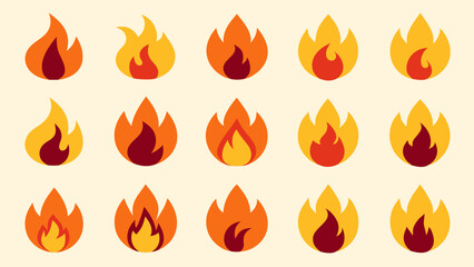 Fire Flames icon Set. Fire Flames. Flame symbols. Set of colorful fire flame. Collection of hot flaming element. Fire, flame vector illustration.