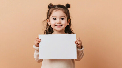 a cute little child holding a blank sign