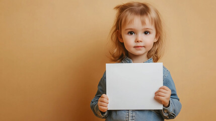 Fototapeta premium a cute little child holding a blank sign