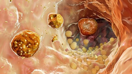 A clear visualization of a gallstone within the body. The gallstone is shown with its distinct texture and shape. It might be located within the gallbladder or in the bile ducts. The surrounding organ