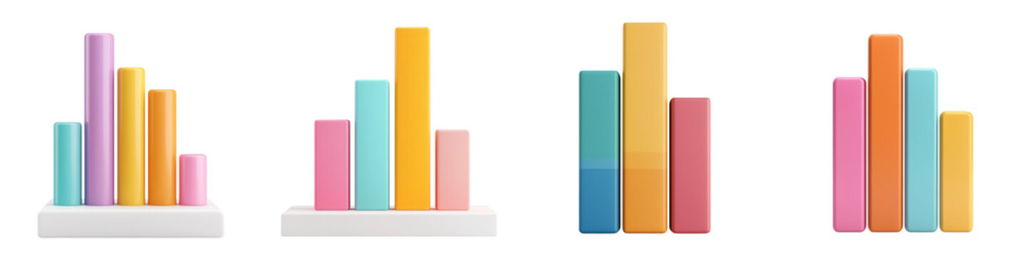 Colorful bar graphs representing data comparison and analysis for business or educational presentations. isolated on a transparent background