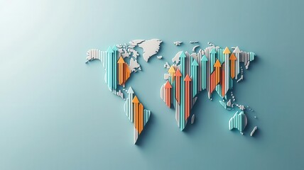 Migration patterns, colorful arrows across global map, 3D illustration