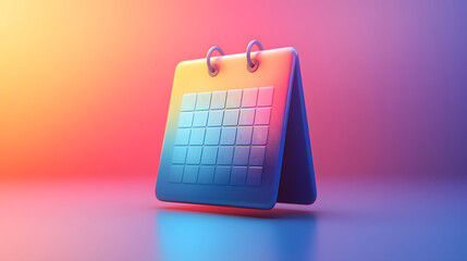 A sleek 3D calendar icon with clean lines and a modern vector look, floating on a bright background with subtle gradients.