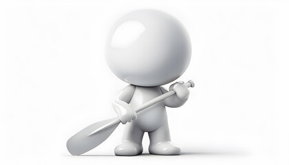 Glossy humanoid character holding a canoe paddle, displayed in a simple, stylized 3D rendering on a plain white background.