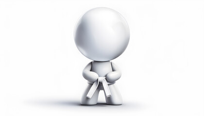Humanoid character holding a karate belt, standing upright in a glossy 3D rendering against a plain white background.