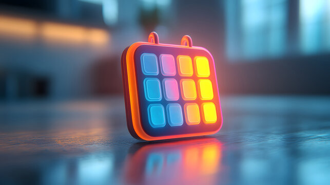 A vibrant 3D calendar icon with crisp vector details and sharp edges, placed on a light, minimalistic background.