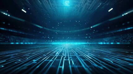 Obraz premium Futuristic holographic football field, cutting-edge tech trend in sports