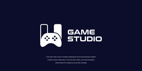 Vector game logo template. Joystick icon H letter game logo