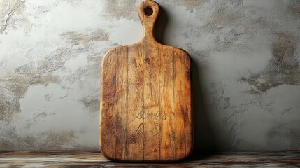 longest shot of Customized wooden cutting board with engraved message, rustic style, 3D illustration, on simple background