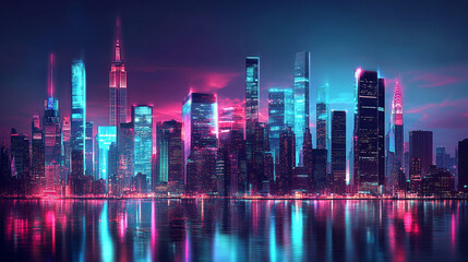 Fototapeta premium neon city lights, skyline, album art