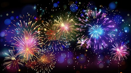 Naklejka premium A vibrant, multicolored blurred background that mimics the burst of fireworks, great for festive and celebratory themes.