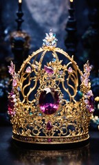 low key image of beautiful queen/king crown. vintage filtered. fantasy medieval period. selective focus. ai generative