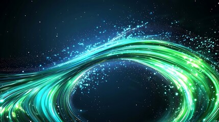 Obraz premium Glowing particles swirl amidst green and blue light, creating an abstract dance of color.