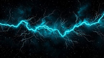 Fototapeta premium A vivid blue lightning bolt slices through a dark sky, with stars shimmering faintly in the background.