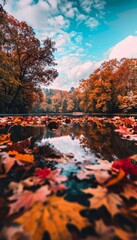 Breathtaking autumn lakeside view  a cinematic escape into fall s rich hues and tranquility