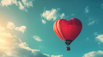 Fototapeta premium a hot air balloon in the shape of a heart flying in the sky