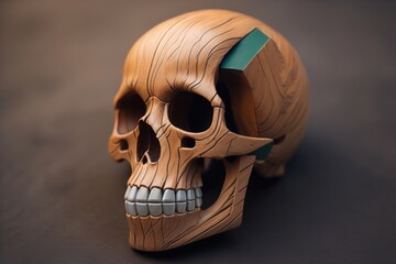 human skull on solid color background. Halloween concept. Close up. ai generative