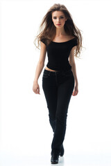 Fototapeta premium woman walking on white background to cut out for visualization, generative AI