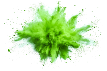 explosion of dry green paints on a transparent background. cloud and paint particles. Holi paint