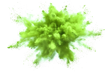 explosion of dry green paints on a transparent background. cloud and paint particles. Holi paint