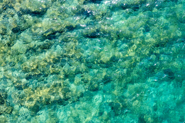 Aerial landscape of ocean and rocks off the coast of Croatia 