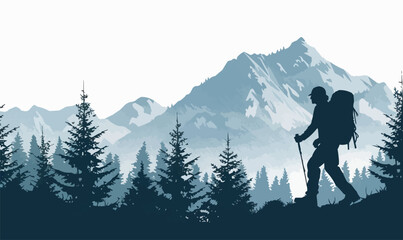A silhouette vector of a person hiking.