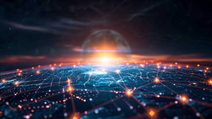 Obraz premium Explore the global impact of blockchain technology over a technological earth background