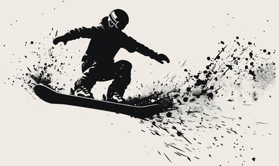 A silhouette vector of a person snowboarding.